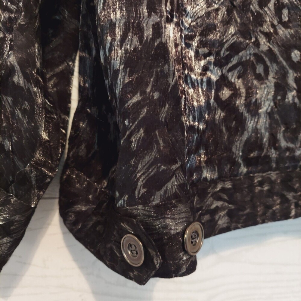 Ruby Rd Shacket Black Silver Animal Print 12P Button Up Metallic - Picture 9 of 10